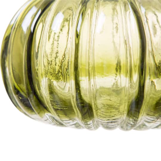 Glitzhome® Green & Amber Crackle Glass Short Pumpkin Set